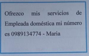 Ofrezco mis servicios de empleada doméstica 0989134774 en Quito